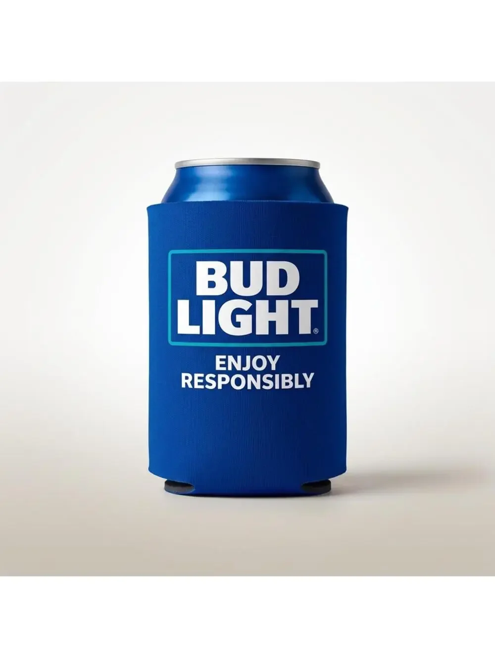 Bud Light Blue Can Cooler Koozie with Enjoy Responsibly Logo